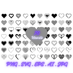 Hearts Svg Bundle, Heart Outline Svg, Heart Cut Files, Heart Clipart, Hearts Svg, Love Svg, Solid Heart Svg, Png, Eps, AI, jpg