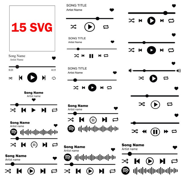 Bundle Svg de lecteur de musique, affichage du lecteur de musique, contrôle audio Svg, Svg de boutons de lecture, svg desing personnalisé, lecteur de musique Png, téléchargement de fichier de coupe