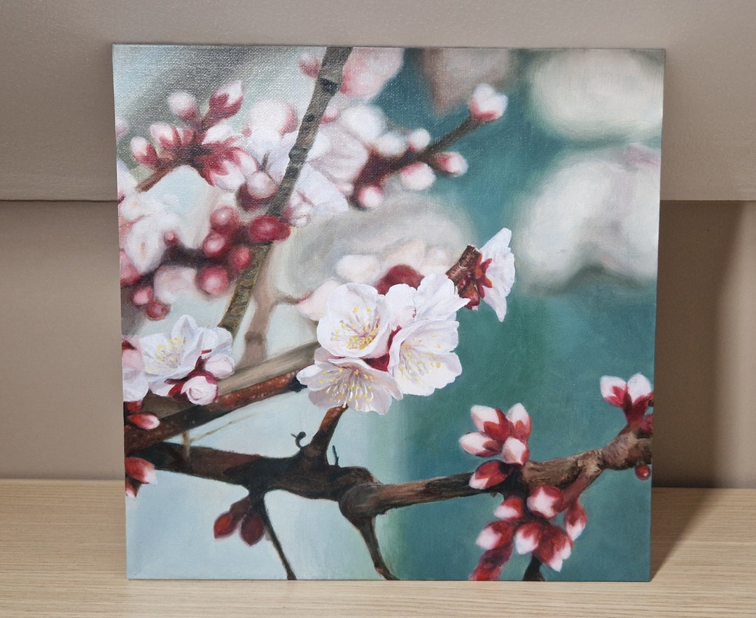 Japanese Cherry Blossom Oil Painting Etsy