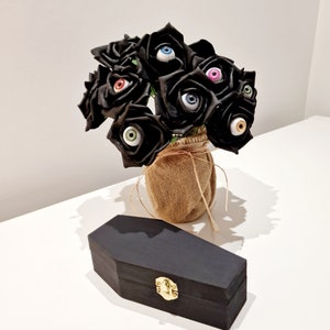 Black Gothic Bouquet - All seeing Eye Flowers, Goth Flowers/Home Décor. Halloween/ Steam Punk/Fancy Dress/Wedding Bouquet/Everlasting Roses.