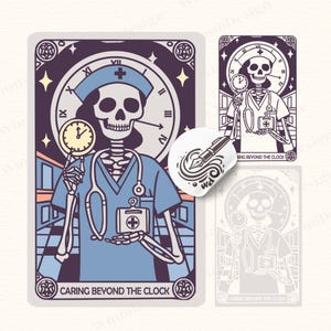 Gesundheitswesen SVG, Retro Krankenschwester png SVG, Skelett Tarotkarte, Skelett Tarotkarte png SVG, Retro Skelett Design, Tarot Karte Illustrativ 08