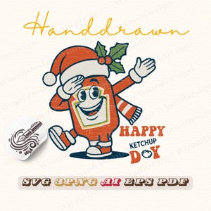Happy Ketchup Day! Fun Santa Ketchup Cartoon mascot | Christmas Cheer for Food Lovers | Vintage-Inspired Holiday Gift for Kitchen & Dining