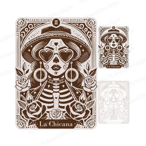 La Chicana ヴィンテージ タロット カード SVG、タロット カード PNG、メキシコの女の子のタロット カードのイラスト、ギフトのメキシカン シャツ、手描きのメキシカン シャツ