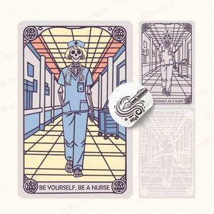Gesundheitssvg, Skelett-Tarotkarte, Skelett-Tarotkarte png svg, Retro-Skelett-Design, Tarot-Karte illustrativ, Retro-Krankenschwester png svg 07