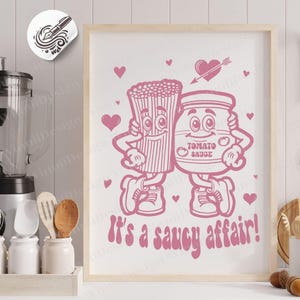 Retro Spaghetti and Tomato Sauce Characters  'Saucy Affair' funny Valentine’s Day designer svg | Characters designer png svg | designing svg