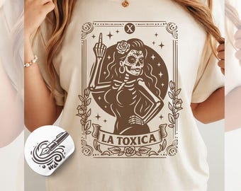 La Toxica Tarot Card Illustrative SVG Cut File for Cricut, Day of the Dead Feminine Skull Art, Vintage Tattoo Design with Tarot Aesthetics