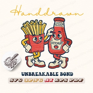 Unbreakable Bond Retro Fries Ketchup Duo svg png eps | Vintage-Inspired Gift for Food Lovers | Fun Retro Pairing for Kitchen & Dining Lovers
