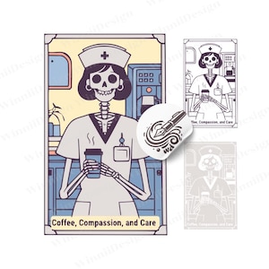 Skelett Tarotkarte, Skelett Tarotkarte png svg, Retro Skelett Design, Tarot Karte illustrativ, Gesundheitswesen SVG, Retro Krankenschwester png svg 01