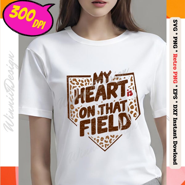 Distressed Leopard Game Day png, My heart is on that field Png SVG,Baseball Game Day Png Svg, Baseball Lover Png, Retro Softball mom Png Svg