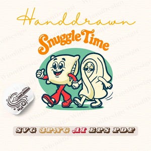 Cozy "Snuggle Time" Retro Pillow Blanket mascot | designated png digital wall print | Cartoon Pillow Blanket | Vintage Snuggle Theme design