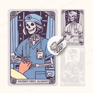 Skelett Tarotkarte, Skelett Tarotkarte png svg, Retro Skelett Design, Tarot Karte illustrativ, Gesundheitswesen SVG, Retro Krankenschwester png svg 06