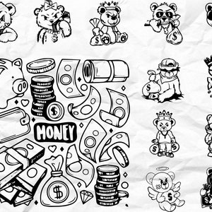 Teddy Bear King Money Bag Svg File  Scar Face Bandage Rich Savage Hip Hop Gangster  Png DXF Jpg Eps File for Cricut Silhouette Printable