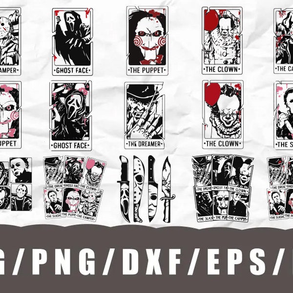 Horror Characters Tarot Card Svg | Horror Svg | Horror Friends Svg | Halloween Svg | Cut Files | Tarot Card Deck Printable | Tarot Cards Svg