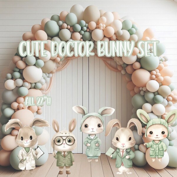 S090QS3. UV printed, colorplast cutouts party decorations: Cute Doctor bunny set