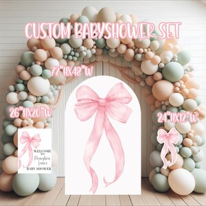 S685FS(SB)  printed, colorplast cutouts party decorations: Pink Bow baby shower custom Set
