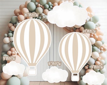 S338HS, UV printed, colorplast cutouts party decorations: Hot air balloons and clouds set