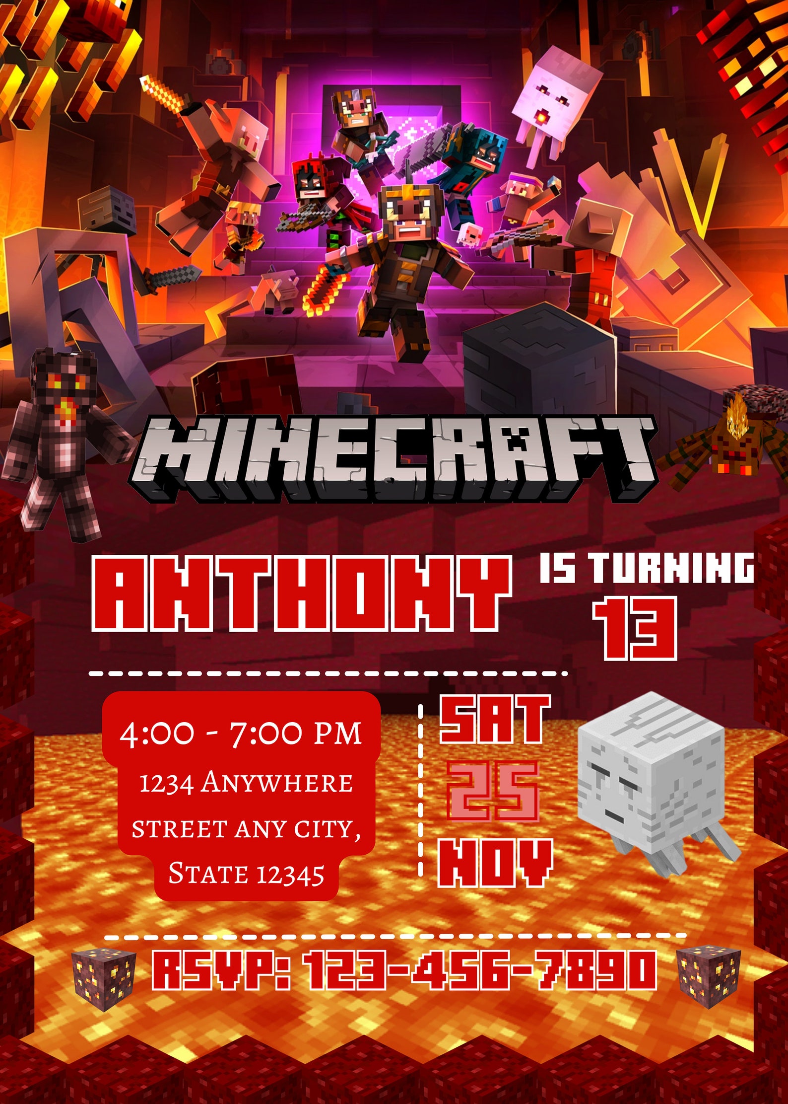 Minecraft Birthday Invitation Minecrafter Party Invitation Gamer