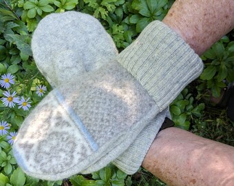 mittens, repurposed sweater, felted wool, fleece lined, warm, cozy