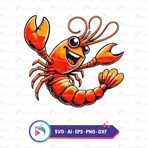 Cartoon Garnele mit einer dynamischen und lebendigen Pose Vektorkunst, svg, png, eps, dxf Dateien, lebendige rote Garnelen Illustration, sofort Download.