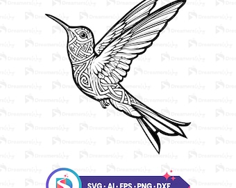 Kolibri schwarze Vektor-Illustration, Kolibri Design, Kolibri Silhouette, Dxf, niedlicher Kolibri, kommerzielle Nutzung, Sofort-Download.