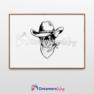 Cowboy chihuahua vector illustration, Vintage Cowboy Dog, Western Art, ai, eps, svg, dxf, png Wall Art, instant download.