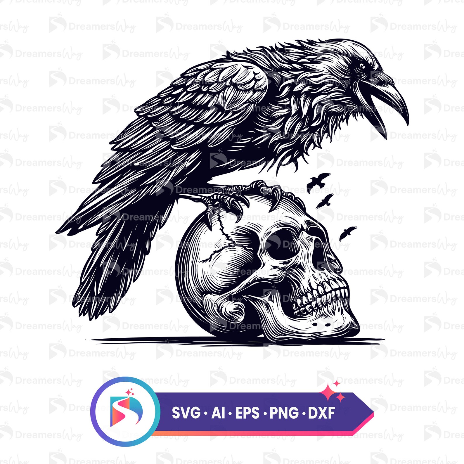 Raven Siting on Skull Digital Art, Instant Download Svg, Png, Ai, Dxf ...