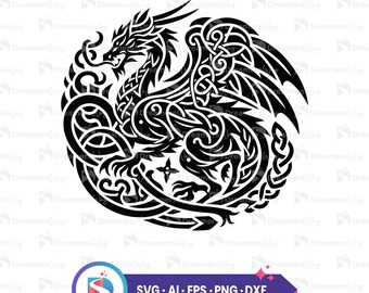 Celtic dragon svg, dragon black vector illustration, dragon svg files for cricut, dragon svg cut file, commercial use, instant download.