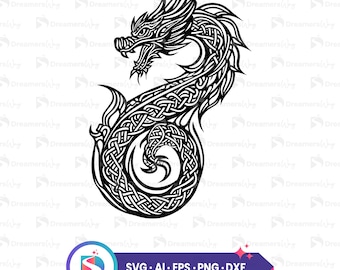 Dragon SVG, Celtic Dragon Tattoo svg, Tribal Dragon SVG, Dragon Vector, DXF, Cut File Cricut, Commercial use, Instant download.