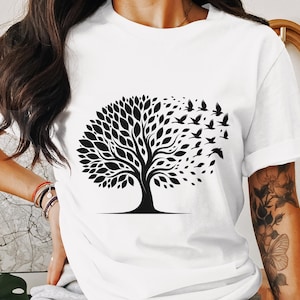 Tree with flying birds svg, autumn tree and birds, nature design, tree svg, eps, dxf, png, ai files, instant download,