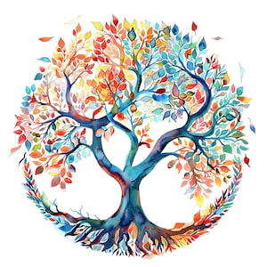 10 aquarel levensboom digitale clipart, levensboom illustratie, instant download, transparante png- en jpg-bestanden van hoge kwaliteit.