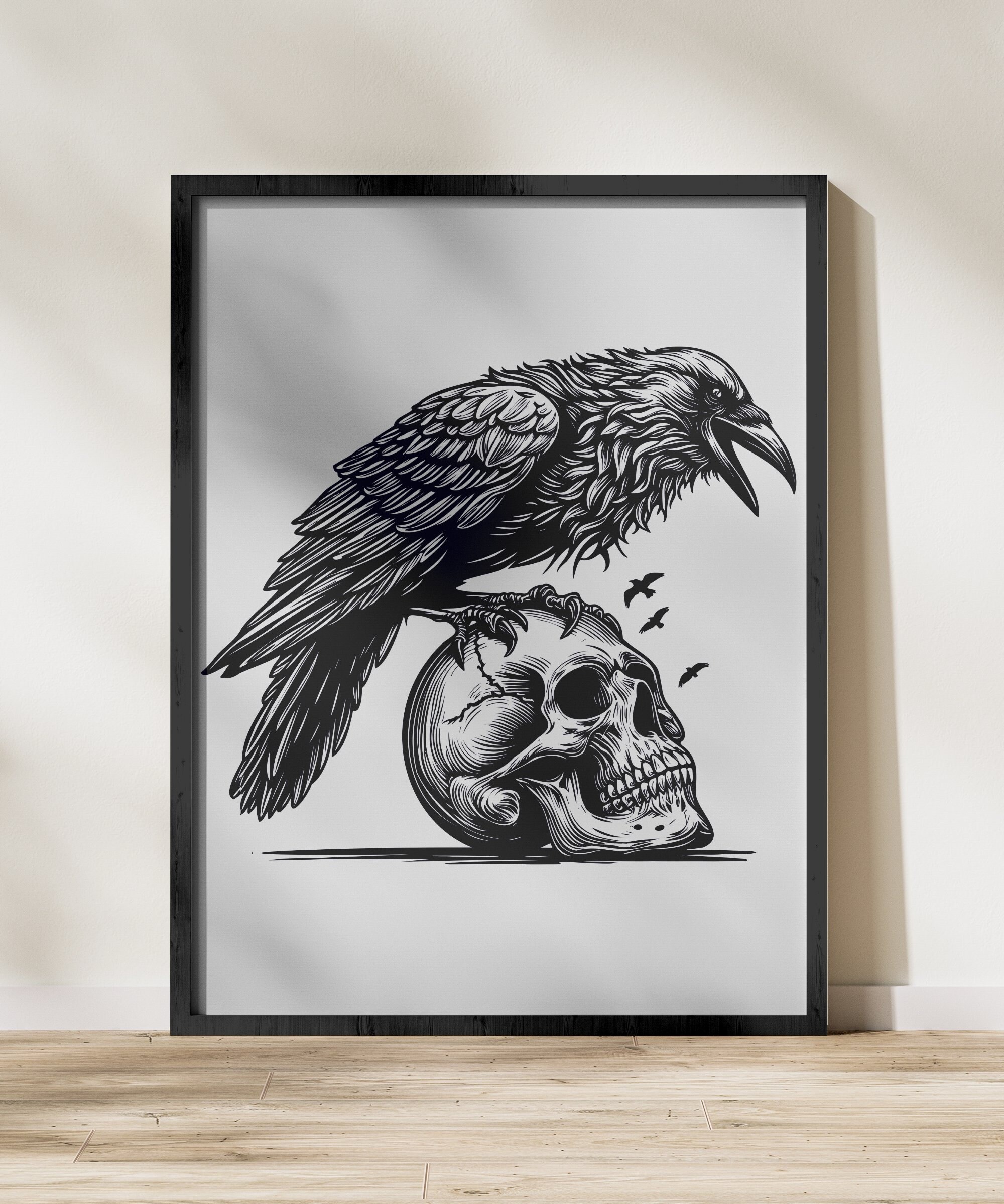 Raven Siting on Skull Digital Art, Instant Download Svg, Png, Ai, Dxf ...