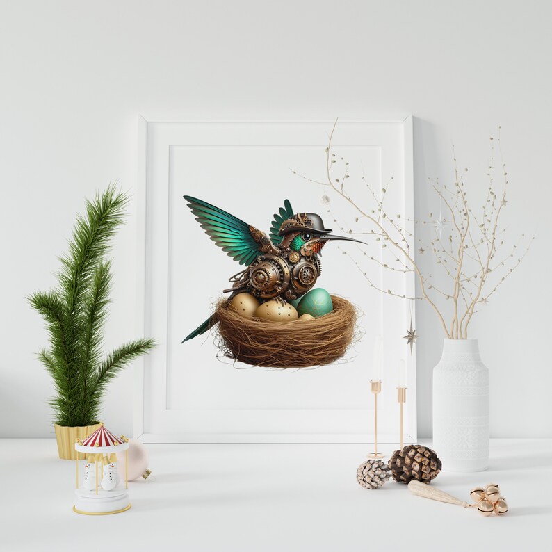 Steampunk Hummingbirds Clipart, Mechanical Bird Graphics Flying Gears ...