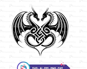 Celtic style dragon heart, svg, digital download for cricut, silhouette cameo, diy crafts, vector clipart, tattoo design, wedding decor.