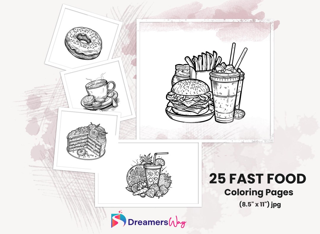 25 Fast Food Coloring Pages. Fast Food Coloring Book. Printable ...