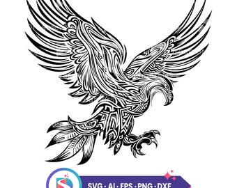 Eagle Black Vector Illustration, Eagle Svg, Eagle Silhouette, Dxf, Commercial Use, Instant Download.