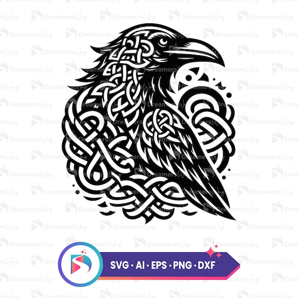 Celtic Raven SVG, Crow Black Vector Illustration, Crow Svg Files For Cricut, Raven Svg Cut File, Commercial Use, Instant Download.