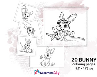 20 easter bunny coloring pages for kids, easter coloring pages, digital coloring pages, commercial use instant download.