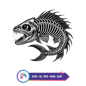 Skeleton fish vector illustration, wall art, skeleton fish svg, printable minimalist decor, instant download.