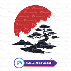 Bonsai tree vector illustration, nature wall art, tree svg, printable minimalist decor, instant download.