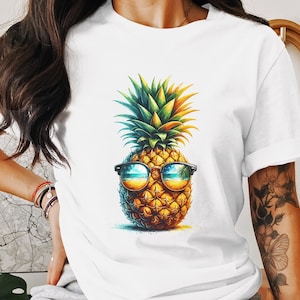 Watercolor pineapple wearing sunglass, svg, eps, ai, dxf, png file, digital download for cricut, vector clipart,