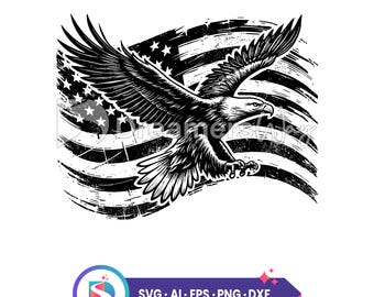American flag with eagle vector art, eagle svg, patriotic digital art, usa flag, instant download.