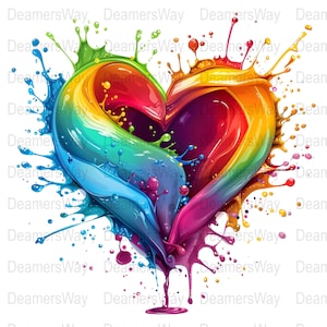 Colorful heart splash clipart bundle: 10 high-quality transparent png and jpg files, perfect for print and commercial use, instant download.