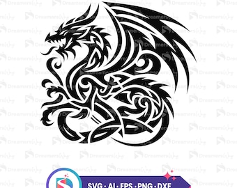 Celtic style dragon, svg, digital download for cricut, silhouette cameo, diy crafts, vector clipart, tattoo design, wedding decor.