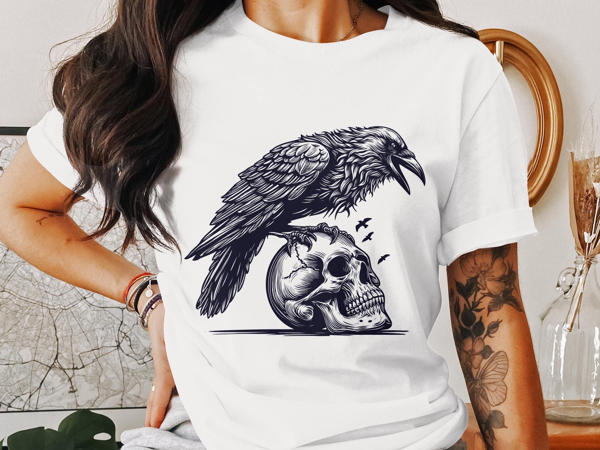 Raven Siting on Skull Digital Art, Instant Download Svg, Png, Ai, Dxf ...