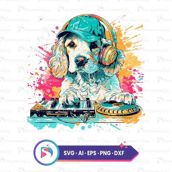Dj Dog Digital Art, Colorful Pet Illustration, Music Animal Svg