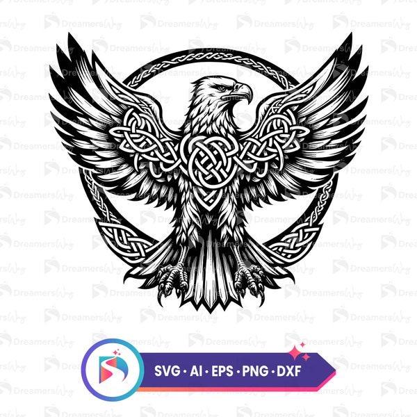 Celtic eagle svg, eagle black vector illustration, eagle svg files for cricut, eagle svg cut file, commercial use, instant download.