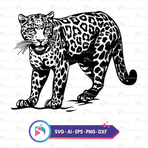 Cheetah Black Vector Illustration, Cheetah Svg, Cheetah Silhouette, Dxf, Cute Cheetah, Commercial Use, Instant Download.