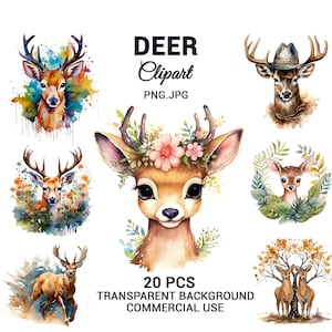 Watercolor Reindeer Clipart Bundle, Christmas deer clip art , winter holidays animal pintables, Deer Images Bundle, instant download