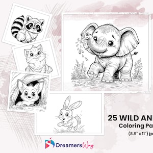 25 wild animals coloring pages. Wild animals coloring book. Printable coloring sheets for kids and adult. Digital download pdf file.