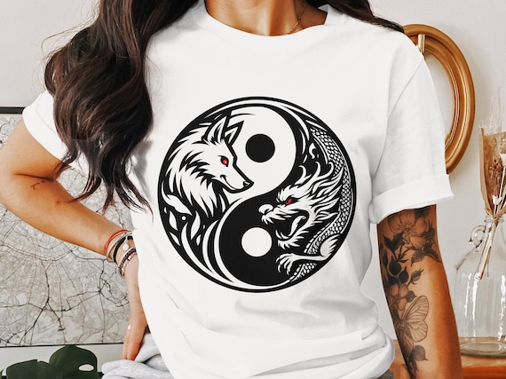 Yin Yang Wolf and Dragon Digital Art, Digital Download, Svg, Ai